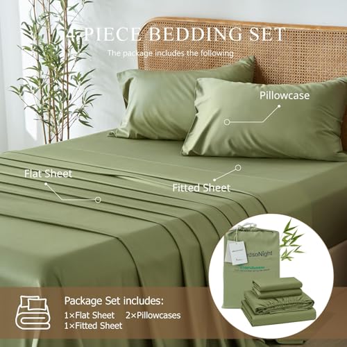 Image of 100% Viscose Derived from Bamboo Sheets Queen Size, Soft & Cooling Viscose from Bamboo Sheets Set, Organically Grown,Breathable & Soft Deep Pocket Up to 18 Inches(Light Green)