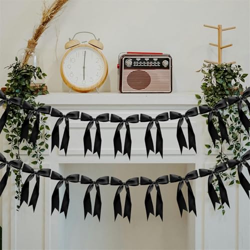 Image of 2pcs Bow Garland Banner Ribbon Bow Party Decorations for Baby Shower Decor Tying The Knot Girls Bow Coquette Birthday Party Decoration (Black)
