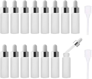 15pcs 5ml Mini Empty Frosted Essential Oil Glass Dropper bottle Reusable Bottles Vial Nasal Oil dropper refillable bottle with Metal Screw Mouth lid&rubber Bulb (5ml, Silver)