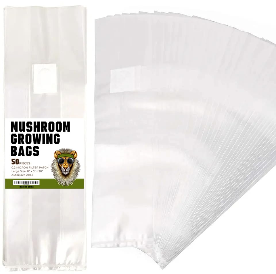 Bazaar LM-ents Mushroom Grow Bags - 0.08mm Thick Mushroom Spawn Bags - Autoclave Bags, with Breathable 0.2 Micron Filter - Grow Mushrooms Supplies, Mushroom Bags Kit (50 Pack)