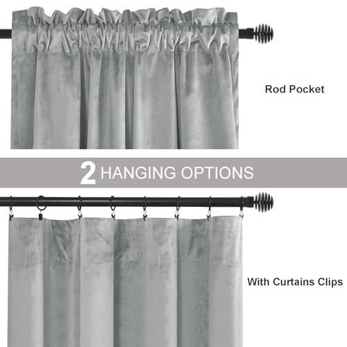 JIUZHEN Silver Grey Velvet Curtains for Living Room -90 inches Long Thermal Insulated Room Darkening Window Drapes for Bedroom/Background, Set of 2 with Tiebacks, 52W x 90L by JIUZHEN - Image 4