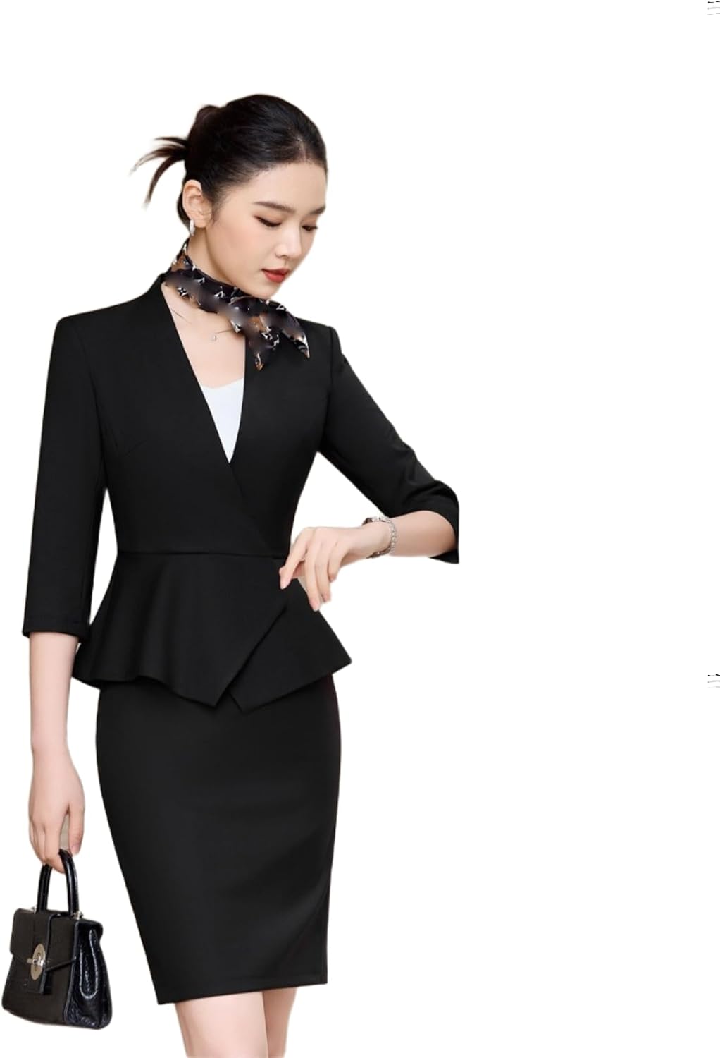 Summer Medium Sleeve Short Blazer Set Women's Office Two Piece Suit