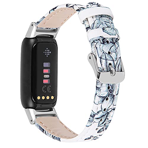 Chofit Bracelet compatible avec Fitbit Luxe, bracelet en cuir imprimé floral, bracelet de rechange réglable et élégant pour traqueur d'activité de luxe (E)