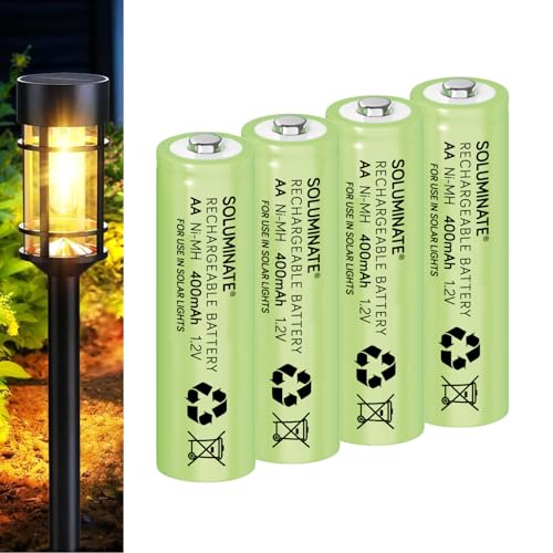 Soluminate AA Solar Light Batteries (400mAh) Size AA 1.2V Rechargeable NiMH for garden solar lights (4-Pack)