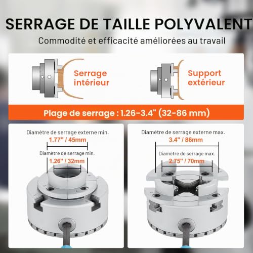 VEVOR Mandrin Tour à Bois φ 96 mm Mandrin de Tour à 4 Mâchoires KP96 Mandrin de Tournage à Bois Outil à Centrage Automatique avec Clé en T Accessoires pour Tours Usinage de Précision Meulage Fraisage – vue 4