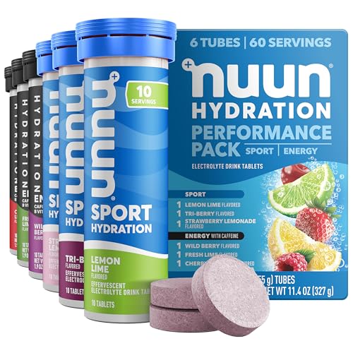 Nuun Energy Caffeine + B Vitamins, Electrolyte Hydration Tablets with Caffeine from Green Tea Extract, Magnesium & 4 Other Electrolytes, Gluten Free, Vegan, Mixed Flavors, 6 Pack (60 Servings Total)