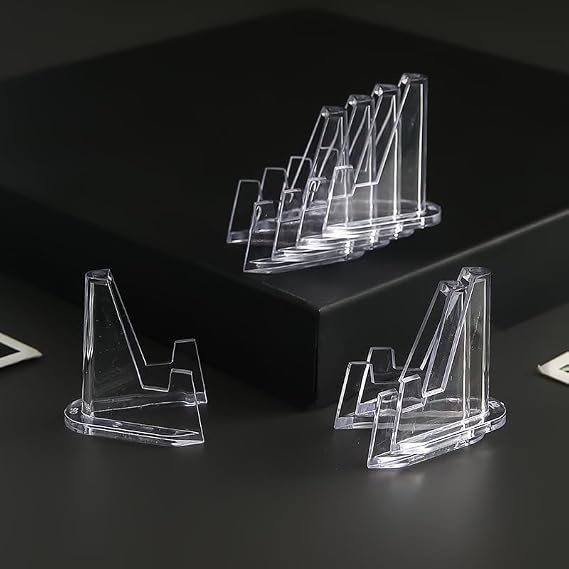 10Pcs Clear Mini Acrylic Easel Coin Display Stand, 2025 Upgraded Acrylic Clear Coin Stands Trading Card Display Stand Mini Card Holder for Cards Coins Medals Handicrafts Collectibles Display 1.42 inch