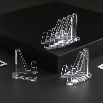 10Pcs Clear Mini Acrylic Easel Coin Display Stand, 2025 Upgraded Acrylic Clear Coin Stands Trading Card Display Stand Mini Card Holder for Cards Coins Medals Handicrafts Collectibles Display 1.42 inch