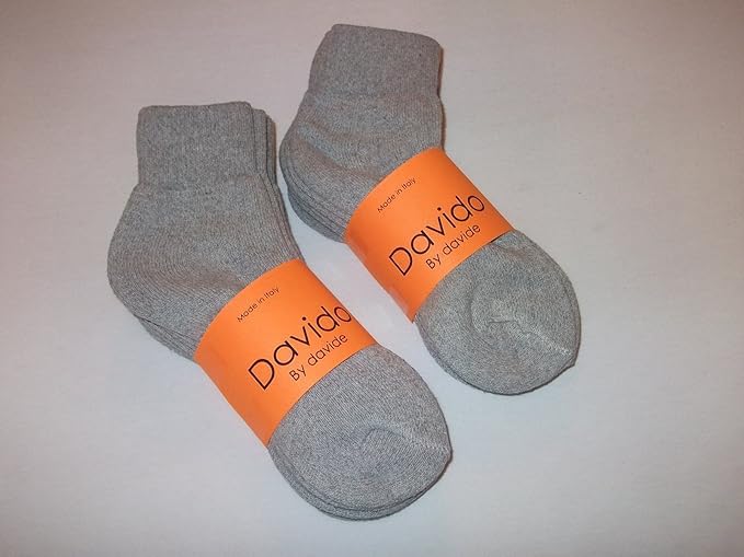 davido Mens socks ankle/quarter made in Italy 100% cotton 8 pairs gray size 10-132