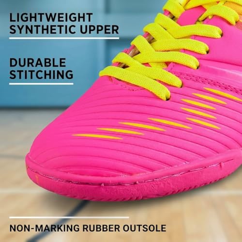 Vizari Liga Kids Indoor Soccer Shoes – Non-Slip Grip Outsole, Lightweight Synthetic Upper, Easy-Care Design, Vibrant Colors, Comfortable Boys & Girls Fit – Ideal for Indoor Play Pink/Yellow by Vizari - Image 5