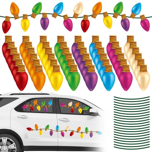 Fullhawl 132pcs Christmas Car Clings Decorations 48 Bulb Light Shaped 84 Wires Ornaments Set Xmas Holiday Cute Clings Decor for Xmas Holiday Winter Party Car, Refrigerator Decal(10pcs)