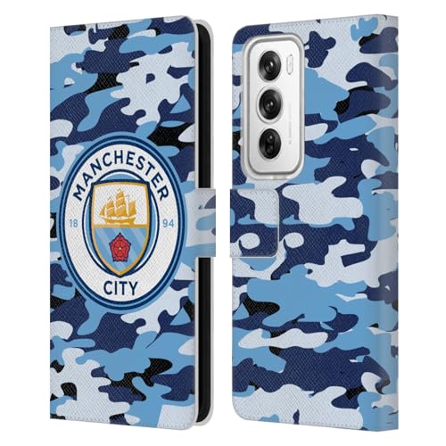 Head Case Designs Officially Licensed Manchester City Man City FC Blue Moon Badge Camou Leather Wallet Case Compatible with Oppo Reno12 Pro 5G