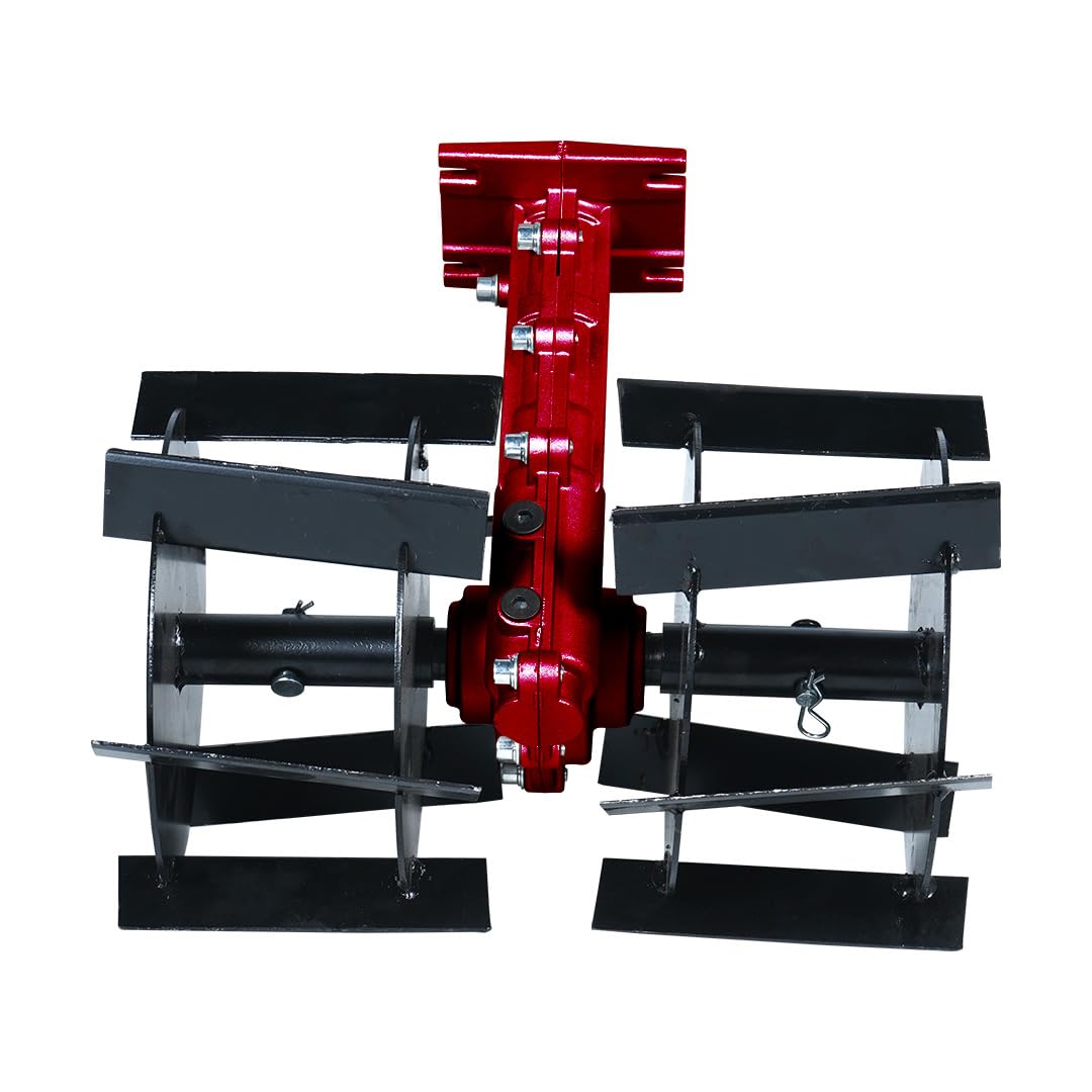 BALWAAN Krishi Tiller Attachment 28MM Cross Type (RED) for Side Pack Brush Cutters | 14-inch Working Width | Remove Unwanted Weeds and Weeds in Fruits and Vegetables