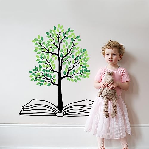 SUPERDANT Wandsticker Bool Baum Wandaufkleber Grüner Baum Lesender Wandtattoo Abnehmbar DIY Wandbild Kunst Tapeten Dekor Vinyl Wandsticker Für Bibliothek Kinderzimmer Klassenzimmer