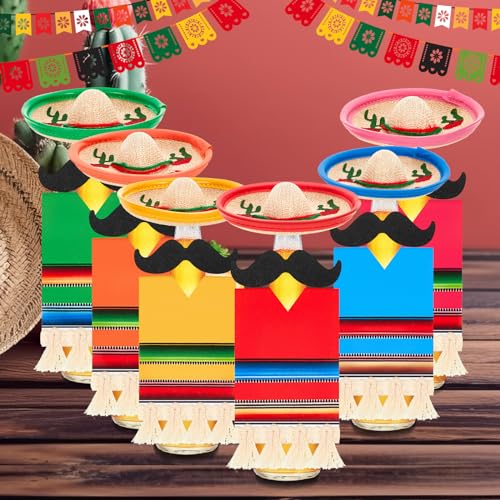 Kit mini sombrero multicolore avec mini sérapes et moustaches de fête - 5