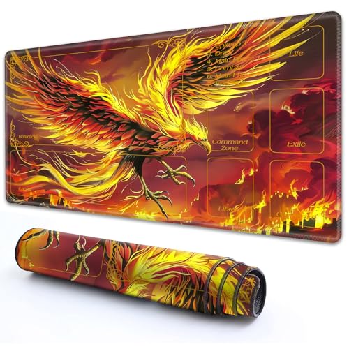 RMJKXQZG for MTG Playmat with Zones 24" x 14" with High Elastic Rubber Base Non-Slip Rubber Sole HD Printing for MTG Mat Magic Mat Card Playmat Mouse Pad, Golden Phoenix Nirvana