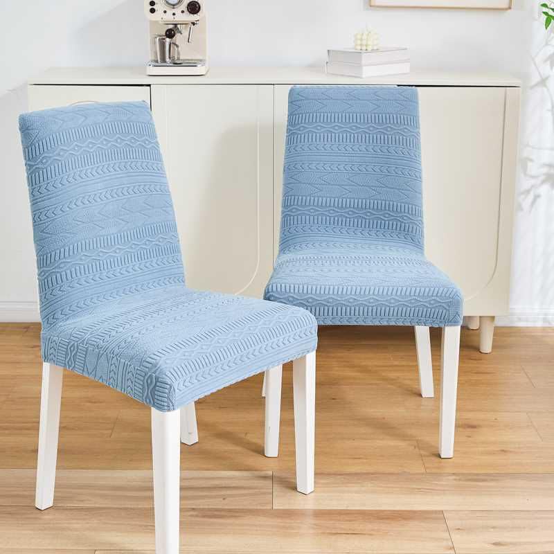 Image of HOMETHREADS Elastic Jacquard Chair Cover Stretch Removable Washable Short Dining Chair Cover Protector Seat Slipcover (Blue, Pack of 2)