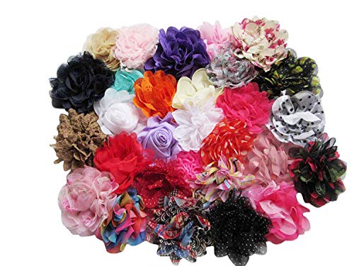 YYCRAFT 30pcs Chiffon Hair Flower Solids and Prints Included for Girls Headband Baby Flowers Bows,Crafts,Party Decoration(3"-4",Mix Color)