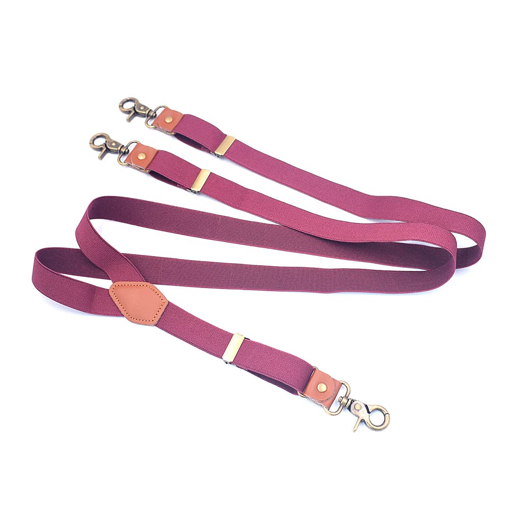 Cinturones Tirantes para Hombre en Forma de Y con Ganchos giratorios para Pantalones Vaqueros, con 3 Clips en la Parte Posterior, elásticos Ajustables, con Trabillas, Color Rojo Vi