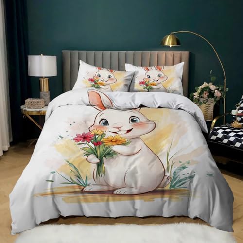 Housse de couette 200x200 lapin pour lit double style rustique blanc - 2
