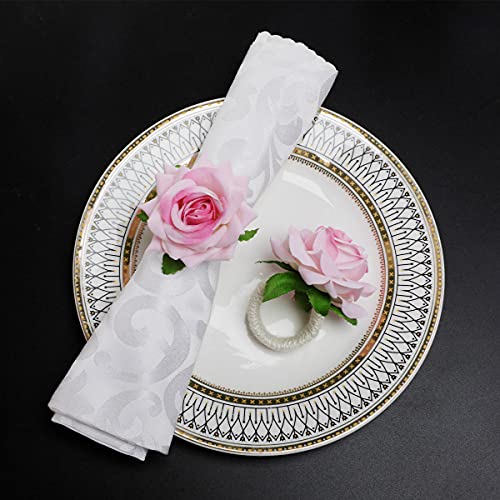 Lusiyu Napkin Rings Set Of 4-Artificial Rose Flower Napkin Rings-Napkin Holders Buckles For Farmhouse,Anniversary,Wedding, Thanksgiving, Table Decor (Pink) #TOP2