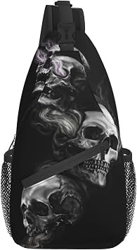 ASYG Skull Sling Bag Crossbody Chest Daypack Casual Backpack Goth Shoulder Bag For Travel Hiking Outdoor