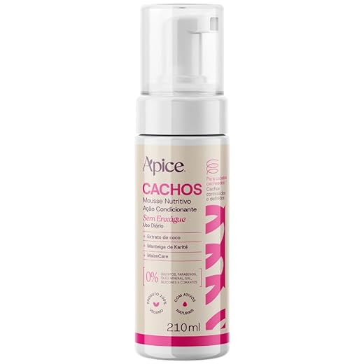 Ápice Mousse Nutritivo Cachos | Definição, Hidratação e Proteção Térmica para Cabelos Cacheados, Ondulados, Crespos e em Transição | 210ml