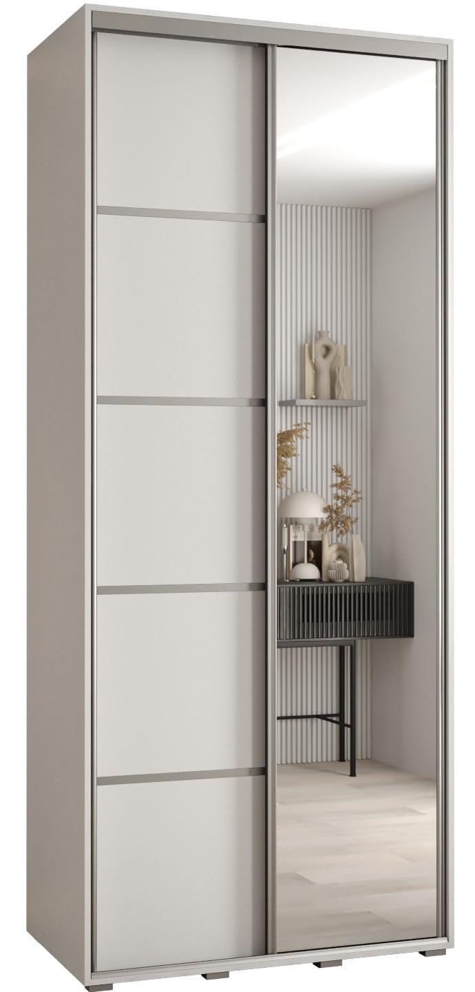 ABIKSMEBLE Armoire Davos 5 avec Porte Coulissante Miroir - Dressing Adulte - Penderie Vêtement - Garde Robe - Placard - Closet