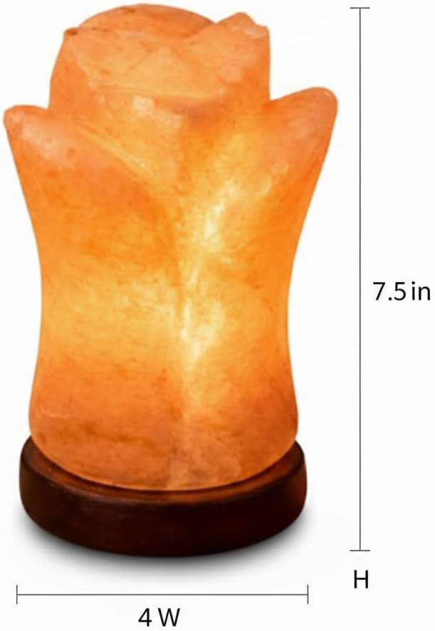 Himalayan Pink Salt Lamp – Flower Shape – Hand-Carved Natural Crystal Salt Rock with Wooden Base Ideal Gift & Home Décor