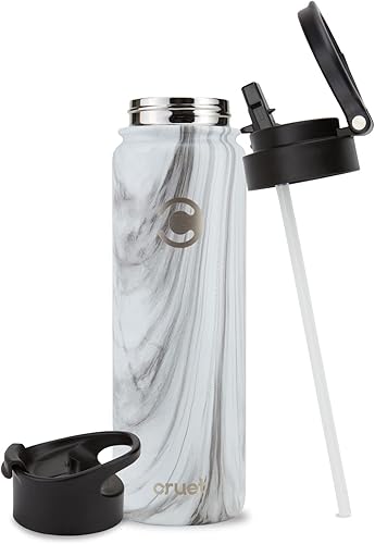 Cruet - Botella de agua aislada con 2 tapas termo de acero inoxidable de doble pared a prueba de fugas con tapa con popote para bebidas frías tapa