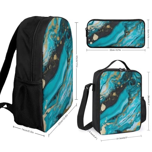 Sac à dos léger marbre bleu turquoise résistant pour repas et cours