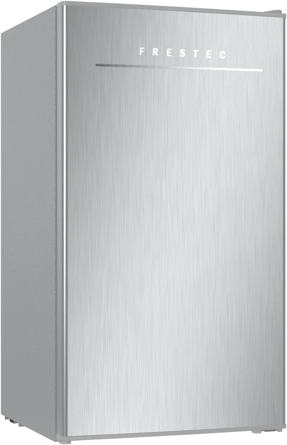 Frestec Mini Fridge in silver color, front view.