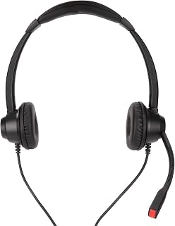 DAUERHAFT 2.5mm Office Headset, Plug and Play Binaural Corded Headset with HD Mic  for Conference Calling for Telemarketing