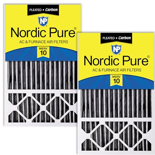 Image of Nordic Pure 16x25x5 Pleated MERV 10 Plus Carbon Air Filters 2 Pack | Actual Size: 15 3 /4 x 24 3 /4 x 4 3 /8 Honeywell Replacement Made in USA, Advanced HVAC Furnace Filtration, Odor Control