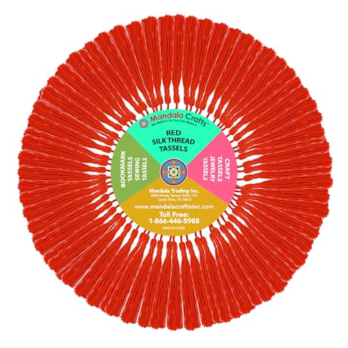 Image of Mandala Crafts Small Red Bookmark Tassels - 100 Bulk Silky Mini Craft Tassels with Loops for Bookmarks, Jewelry Making, Graduation Decorations, and Keychains