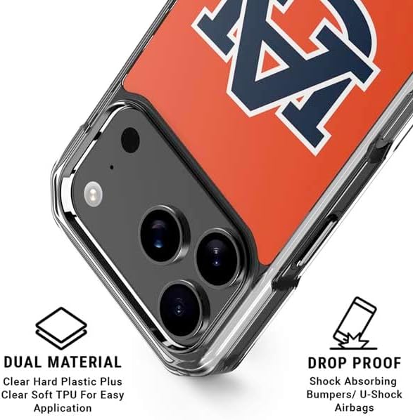 Skinit Clear Phone Case Compatible with iPhone 17 Pro Max - Officially Licensed Auburn University Logo Orange Design