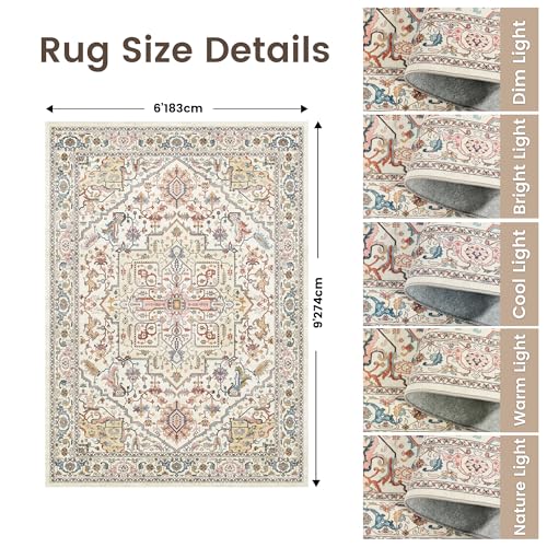 Rugland 6x9 Area Rugs - Stain Resistant Washable Rug, Anti Slip Rugs for Living Room, Vintage Tribal Area Rugs(Medallion 01-Multi, 6'x9')