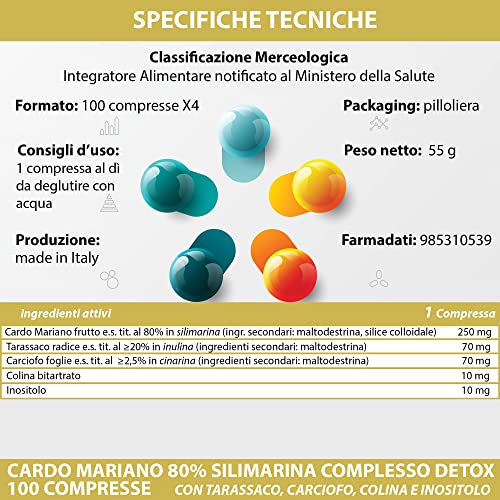 Chardon-Marie 80% Silymarine Complexe Détox 400 Comprimés 1 par Jour | avec Pissenlit Artichaut Choline Inositol | Sans Gluten | Détox du Foie – vue 3