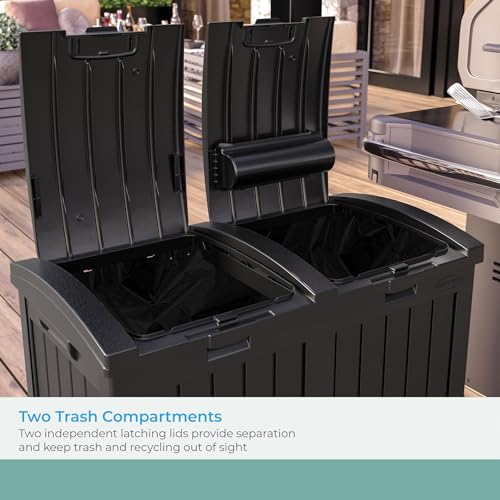 Suncast Dual Trash Hideaway Cabinet for Garbage and Recycle Bags, Discrete Outdoor Trash Cabinet with Concealed Trash Bag Holders, Holds Two 33-Gal. Bags, Made in the USA