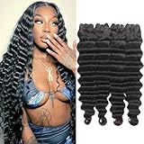Loose Deep Wave 4 Bundles Human Hair 24 26 28 30 Inch 100% Unprocessed Raw Brazilian Hair Bundles Long Loose Deep Weave Curly Bundles Human Hair Natural Black Color for Women