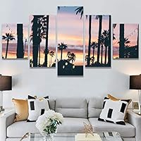 SIGNWIN 5 Panel Canvas Wall Art Multicolor Nature Neon Photography Trees Tropical for Home Decorations Ready to Hang - 60