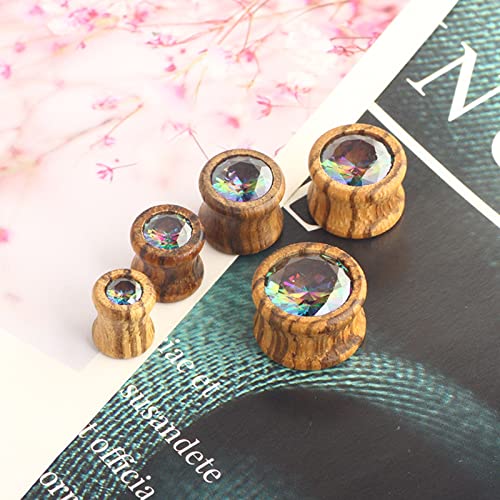 Tunnels pour femmes en bois naturel avec zircon cubique éclatant x2 - 2