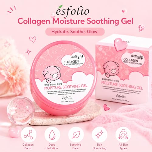 esfolio Collagen Moisture Shooting Gel – Hydrating & Firming Facial Gel, Korean Skincare with Hydrolyzed Collagen & Hyaluronic Acid, Lightweight Moisturizer for All Skin Types (300ml)