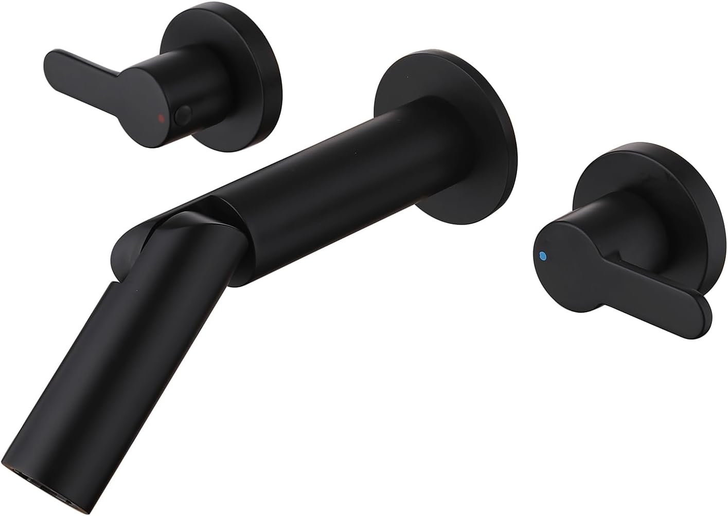 Wall Mount Bathroom Faucet Matte Black,Solid Brass Wall Mounted Sink Faucet,Widespread 3 Holes 2 Lever Handles Lavatory Vessel Sink Mixer Tap with Foldable Spout