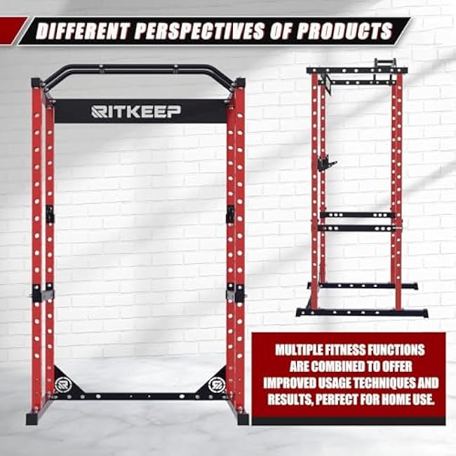 RitKeep Power Rack RMAX 2250 Multi-Function Power Cage for Strength Training - 1200lb Capacity Squat Rack with Multi-Grip Pull-Up Bar, Safety Bars, and J-Hook for Home Gym
