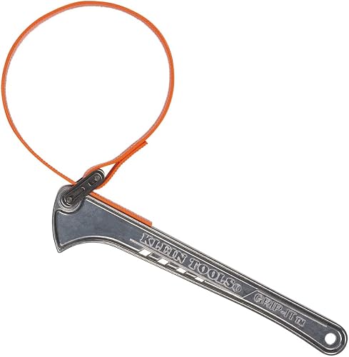 KLEIN TOOLS S12HB Strap Wrench, Adjustable Grip-It Strap Wrench Adjusts 1-1/2 to 5-Inch, 12-Inch Handle