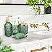 Bathroom Accessories Set, 4Pcs Sage Green Glass Bathroom Accessory Set Complete w/Lotion Soap Dispenser, Toothbrush Holder, Qtip Holder, Soap Dish, Gold Bathroom Decor Sets, Gift for Home Apartment