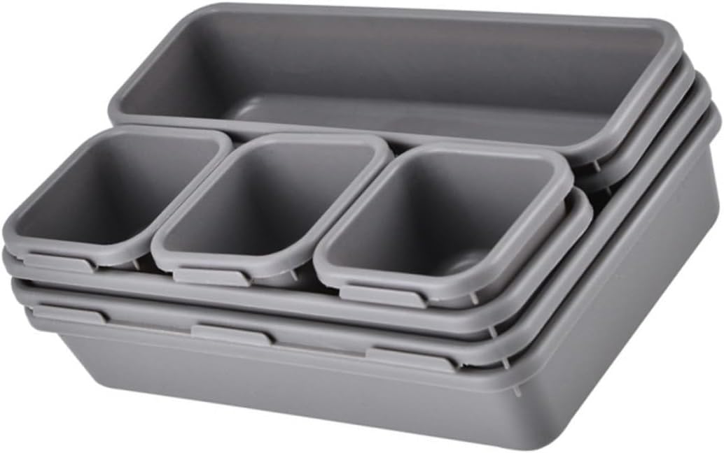 TEHAUX 8pcs Light Gray Drawer Organizer Set Versatile Storage Boxes for Makeup Sundries and Stationery Compact Design for Home and Office Organization