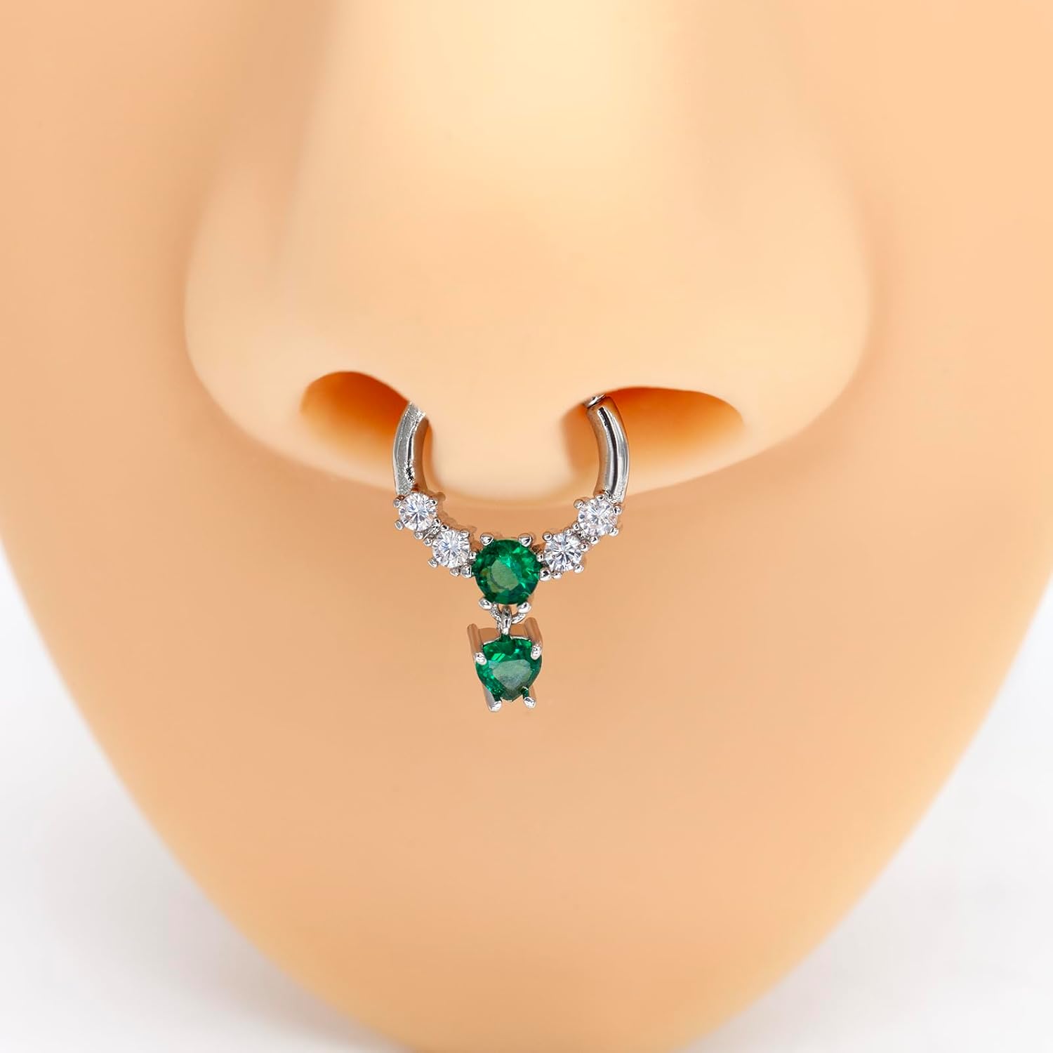 16G Clicker Nose Ring Hoop, Emerald Cubic Zirconia Gold Septum Ring, 316L Stainless Steel Cartilage Earrings, Tragus Daith Helix Piercing Jewelry for Women 8mm - Image 5