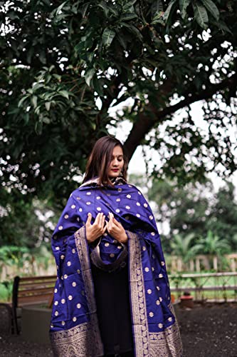 Image of DEVANGI Women's Woven Banarasi Silk Dupatta /Chunni For Women, Floral Print 1 Meter Wide and 2.3 Meter Length Printed Designer Dupatta /Chunni For Girls